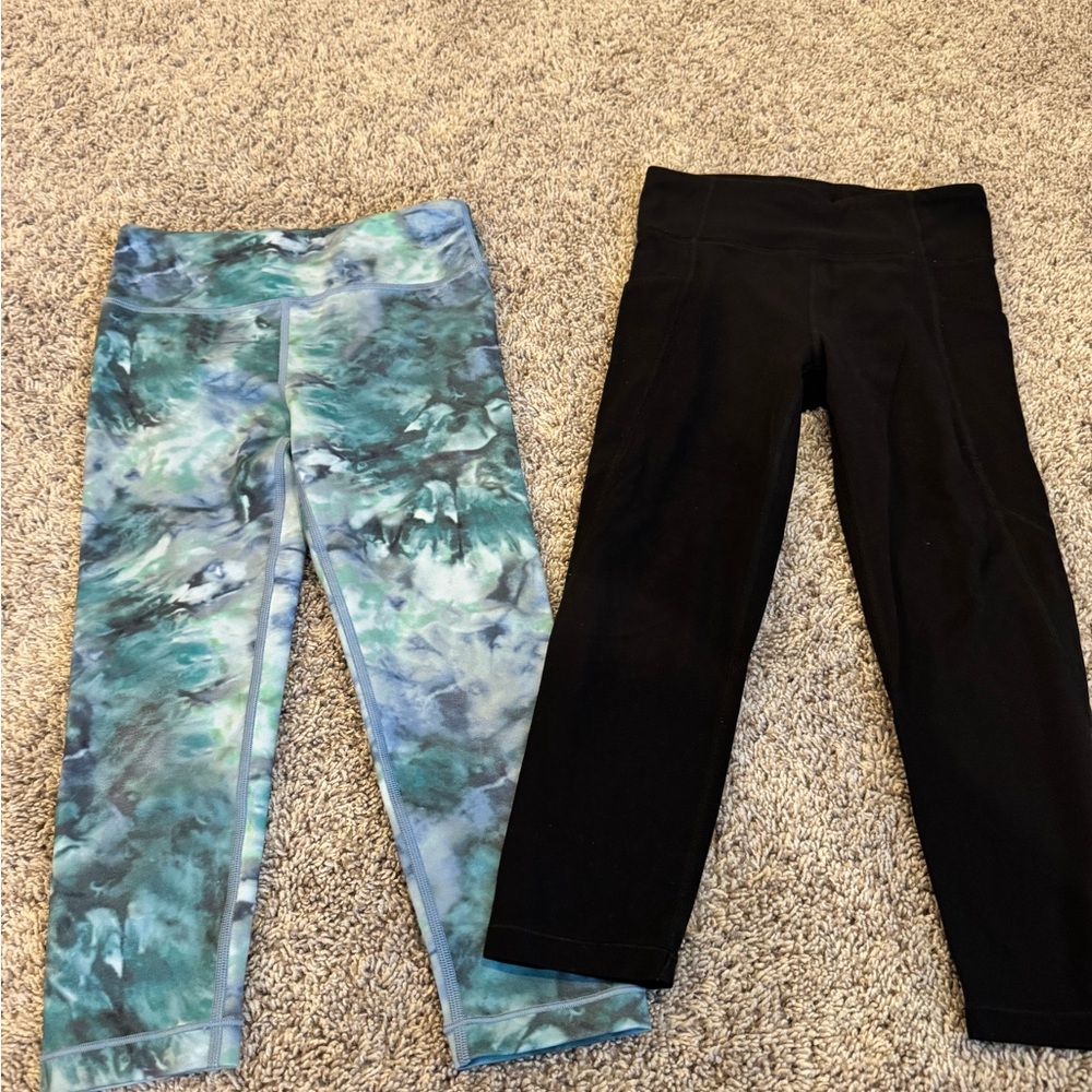 Athleta Girl Blue Print and Black Leggings Set